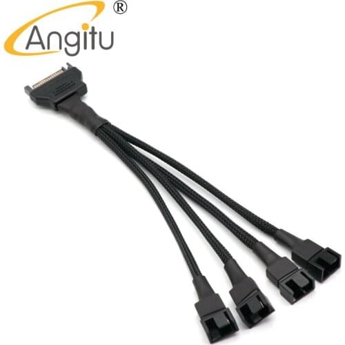 Angitu 12V SATA 15pin to Fan 3Pin 4Pin Power Adapter Cable - 4Way