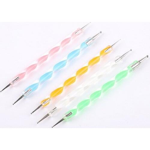 DHL 200set 5pc/set DIY Nail Art Drill Ballpoint Pen Ladies Fashion Marbleizing Craft Pen