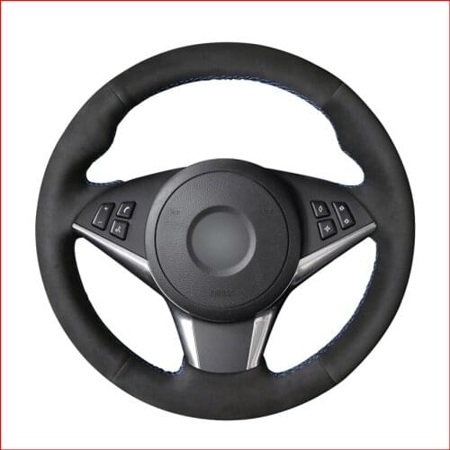 DIY Black Suede Car Steering Wheel Cover for BMW E60 530d 545i 550i E61 Touring 2005-2009 / E63 E64 630i 645Ci 650i 2004-2009