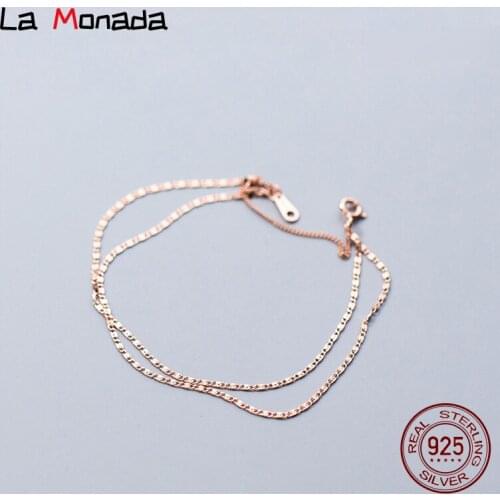 17cm Double Layer Oval 925 Silver Bracelet For Women Girls Female Silver 925 Jewelry Woman Chain Bracelet On Hand Ladies
