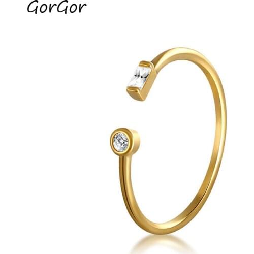 GorGor Rings Women 925 Sterling Pattern Rectangle Round Inlaid Zircon Opening Creative Exquisite Wedding Jewelry 60100987005