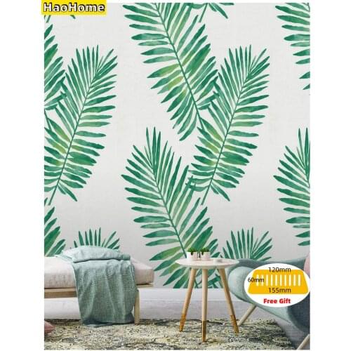 HaoHome Tropical Palm Peel and Stick Wallpaper Removable Green White Vinyl Self Adhesive Wallcoverings for Living Room