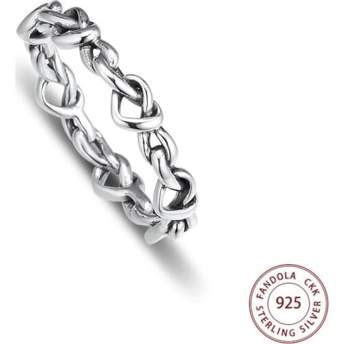 100% Authentic S925 Sterling Silver Knotted Hearts Band Finger Rings For Women Weddubg Engagement Jewelry Wholesale