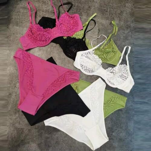 Wriufred New summer ultra-thin women lingerie and briefs suit sexy lace thin bra set ladies underwear set sexy bralette panty