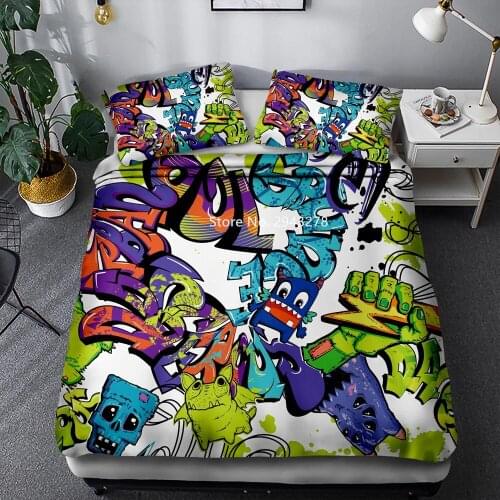 3D-printed Pop Hip Hop Series Bedding Set Fashion Duvet Quilt Cover Pillowcase Deluxe Boys Bedroom Decoration Colorful Print
