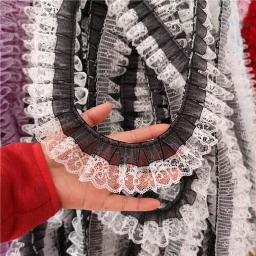 1Yards Embroidery Lace Fabric Pleated Laces Ribbon Sewing Dresses Green Lace Trims 5cm Lace Collar Guipure ruban dentelle LP24