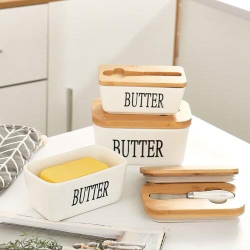 Kitchen Butter Cheese Storage Box Household Gadgets Ceramic Dishes Food Sealed Box With Cover Knife Butter Tray Container Tools
