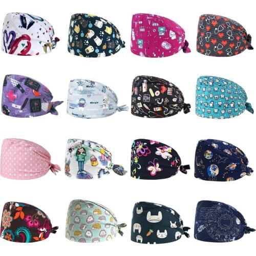 Laboratory Work Hat Cartoon Anime Printing Adjustable Scrub Hats Pet Shop Health Service Scrubs Cap Beauty Salon working Cap New