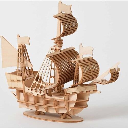 Laser Cutting DIY Sailing Ship Toys 3D Wooden Puzzle Assembly Model Wood Craft Kits Desk Decoration Toys for Children Kids Gift