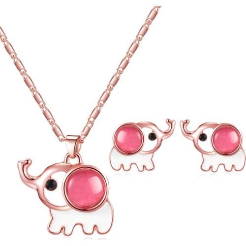 Fashion Cute Elephant Drop Pendent Earrings Necklace Set Korean Animal Style Neck Ear Jewelry Sets for Women Girl Gift Wholesale