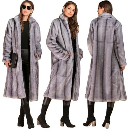 Fashion Artificial Fur Plus Size Women Long Coat Warm Soft Thicken European Style Wool Overcoat Female Casaco Outerwear Femme