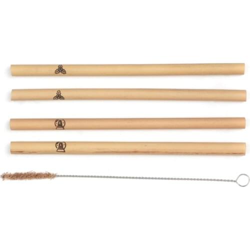 Bamboo Straw Set - Bamboo Straws with Cleaning Brush and Special Bag - Vegan and Nature Friendly Healthy Bamboo Straw Set