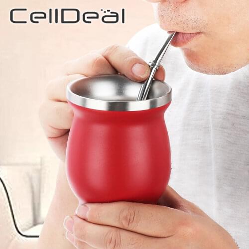 3Piece Set 230ML Bombilla Set Yerba Mate Gourd Stainless Steel Tea Cup With One Spoon And Brush Heat Insulation Anti Scalding