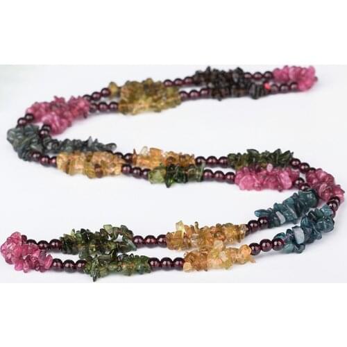 Candy Color Tourmaline Natural Stone Necklace Irregular Beads Sweater Chain Crystal Necklace Lucky for Women Jewelry JoursNeige