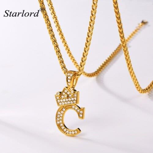 Crown Letter C Necklace Initial Necklace 26 Alphabet Jewelry Personalized Gift Cubic Zirconia Letter Charm For Women/Men P3445K