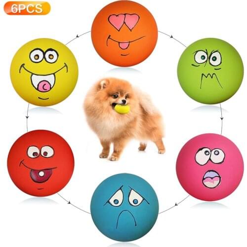 Squeaky Pet Toys for Cat Dog Teeth Squeaker Ball Puppy Squeaky Sound Face Fetch Play Toy 6 Pcs/Set