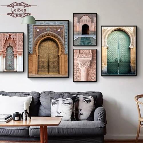 Islamic Moroccan Door Castle Casablanca Palace Posters World Famous Architecture Landscape Pictures Prints Canvas Painting Decor