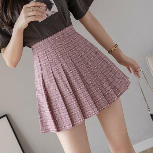 Plaid Pleated Skirt Womens Summer 2021 New High Waist Skirt Korean Style Spring and Autumn A- line Skirt Preppy jk