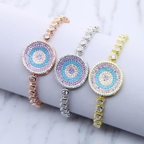 Luxury Bangle Fashion Classic Adjustable round eye charm Bracelet With rainbow Cz paved Evil Eye Charms tennis bracelet for lady