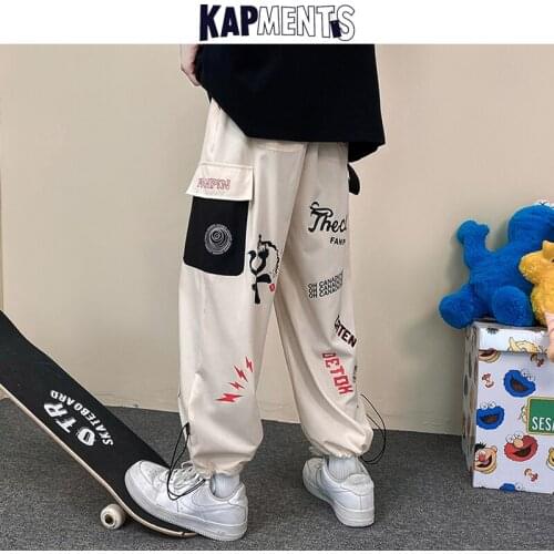 KAPMENTS Men Cartoon Letter Hip Hop Harem Pants 2021 Mens Harajuku Streetwear Cargo Pants Male Causal Vintage Baggy Joggers 5XL