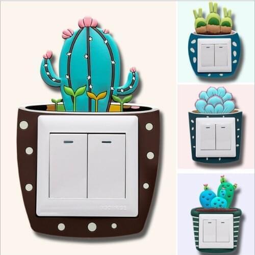 Cute Cartoon 3D Cactus Fluorescent Wall Silicone On-off Switch Stickers Kids Luminous Light Switch Outlet Home Decorations