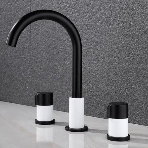 Basin Faucet Black and White Double Handle Bathroom Sink Mixer Crane Hot and Cold Water Tap 3 hole Square Gold Bathroom Faucets