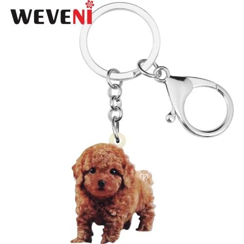 WEVENI Acrylic Brown Cute Teddy Dog Keychains Animal Keyring Jewelry Gift For Kids Girl Friends Fashion Birthday Gift Bag Charms