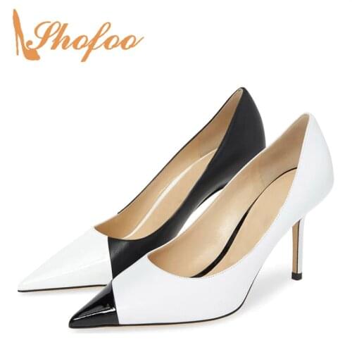 Famous Brand White&Black High Stilettos Pointed Toe Thin Heels Pumps Woman Large Size 11 14 For Office Ladies Shoes Mature 2021