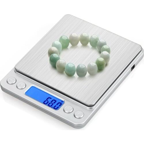 2kg 0.1g LCD Digital Kitchen Food Scale 2000g/0.1 Pocket Electronic Scales Blue Backlight Weighing Balance Scale&Two Tray