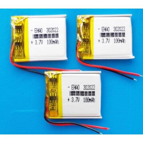 3 pcs 302022 100mAh small size lipo rechargeable battery lithium polymer for MP3 bluetooth watch pen MID headset headphon