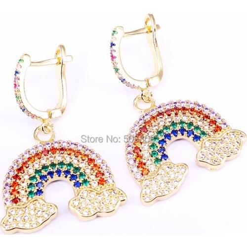 4 Pairs, Colorful CZ Earring, Rainbow Crystal Zirconia Dangle Earrings
