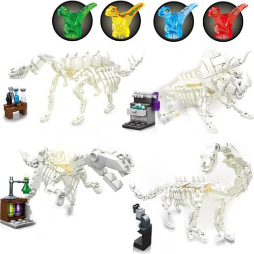4Pcs/Set Jurassic 3D Dinosaurs Fossils Skeleton Model Building Blocks Bricks Dino Museum Educational Diy Toys For Children Gifts