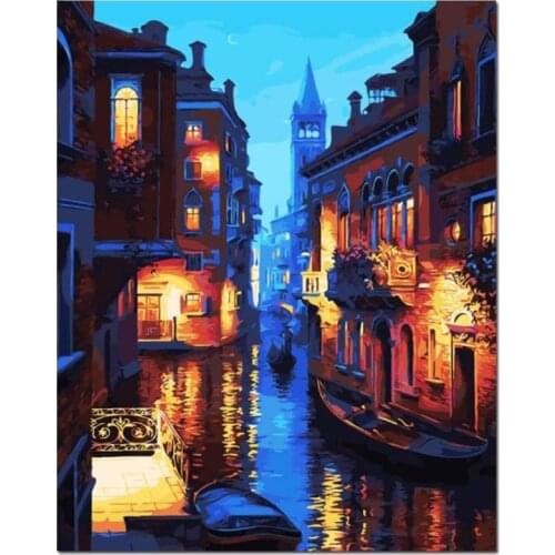 Frameless Venice Night DIY Digital Oil Painting By Numbers Canvas Wall Picture Home Decor Wall Artwork for Adults Beginner