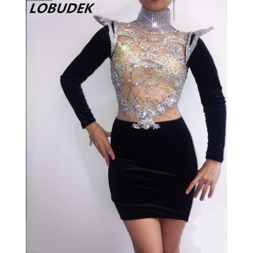 Sexy Crystals Female Dress DJ DS costume Singer Dancer party performance nightclub bar Model catwalk see-through one piece dress