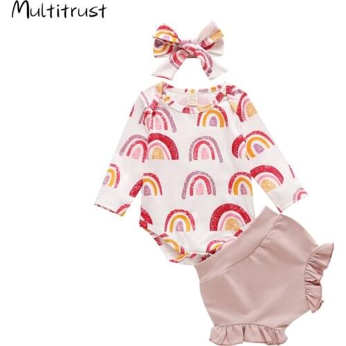3pcs Newborn Baby Girls Infant Clothes Set Short Long Sleeve Ruffle Bodysuit Floral Pants Headband 3PCS Outfit
