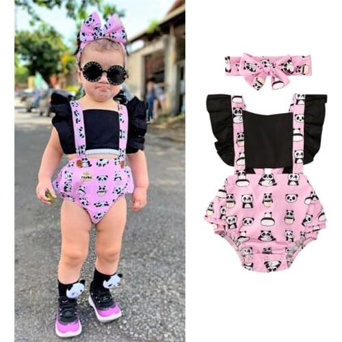 Summer Baby Girl Rompers Newborn Baby Clothes Toddler Cute Animal Print Romper Jumpsuit with Headband One-Pieces