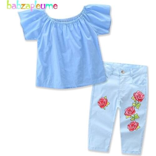 2PCS/2-7Years/Summer Fashion Kids Clothes Baby Girls T-shirt+Flower Pants Korean Children Clothing Sets Two Piece Outfits BC1383