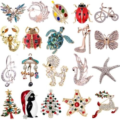 Hot Vintage Crystal Brooch Fashion Animal Plant Brooches Cute Pins For Women Jewelry Female cardigan Badges Friends Jewelry