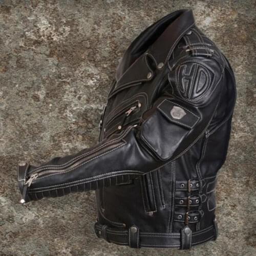 Mens PU Leather Motorcycle Protector Jacket Muiti Pockets Cool Fashionable for Men HSJ88