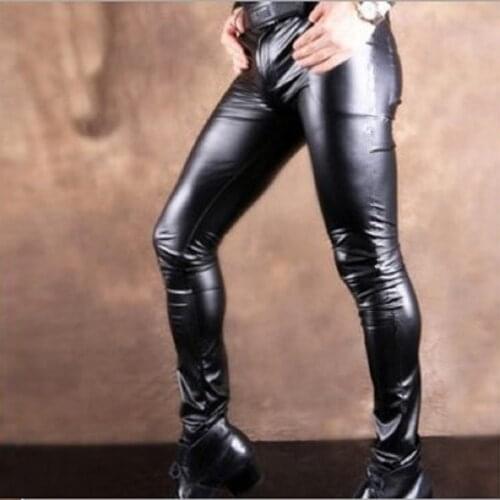 Mens Plus Size Faux Leather Punk Pencil Pants PU Matte Skinny Fit Pants Elasticity Tight Trousers Motorcycle Leggings
