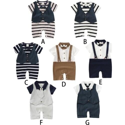 7 Colors Baby Clothes Infant Baby Boy Stripe Print Short Sleeve Rompers Kids Boys Bodysuit Jumpsuit Newborn Clothes