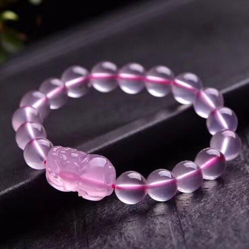 Wholesale Pink Natural Crystal Bracelet Round Beads With Pixiu Pendant Hand String Lucky Beauty for Women Gift Crystal Jewelry