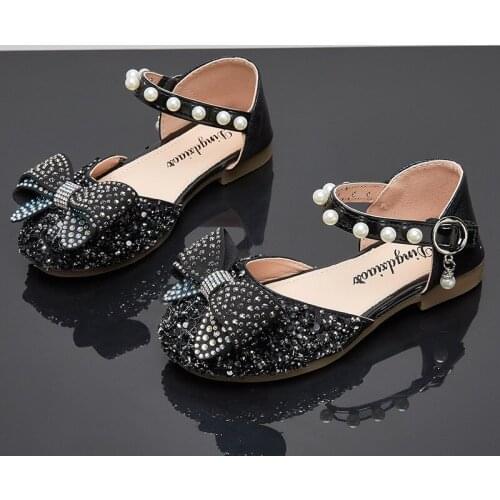 1-12 Year Princess Sequins Fashion Crystal Bow Kids Flats Shoes Summer Baby Girl Beach Sandals ChildrenS Party Dance Sandals