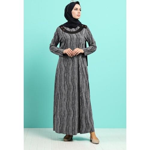 Minahill Patterned Dress 4591-01 Navy Blue 4591-01