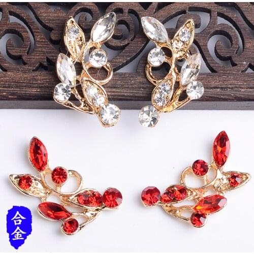 40pcs white and red color Alloy Material rhinestone Leaf Charm Flower pendant For Head DIY Wedding Handmade Jewelry Making