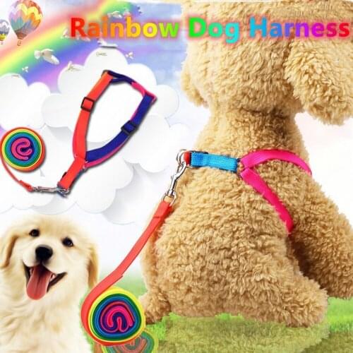 Adjustable Colorful Rainbow Pet Small Dog Collar Harness Accessories Leash Soft Walking Chest Strap Rope Nylon 120cm Length SG10