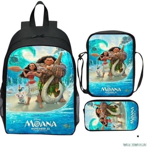 Disney Moana 3PCs/Set 3D Print Pattern School Bag for Boys Girls Teenager Girls Backpacks Children Students Travel Backpack