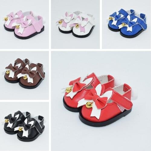 5.5cm Cute PU Leather Bow Shoes With Golden Bell For BJD Dolls 14Inches Fashion Mini Doll Shoe For EXO Russian DIY Handmade Doll