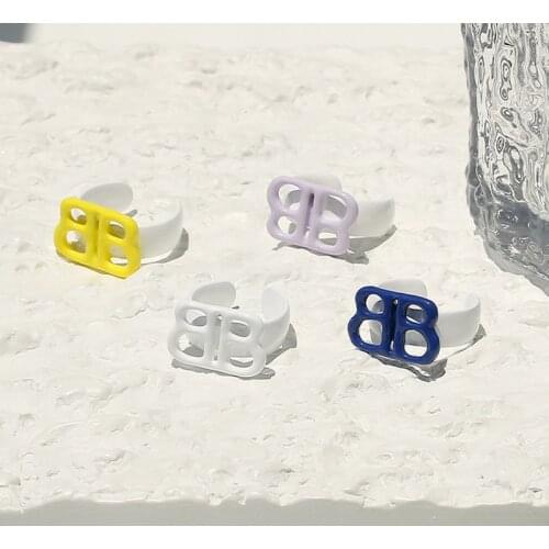 TARCLIY Geometric Metal Double B Letter Enamel Ring Handmade Dripping Oil Cute Butterfly Small Wings Open Ring Women Jewelry New