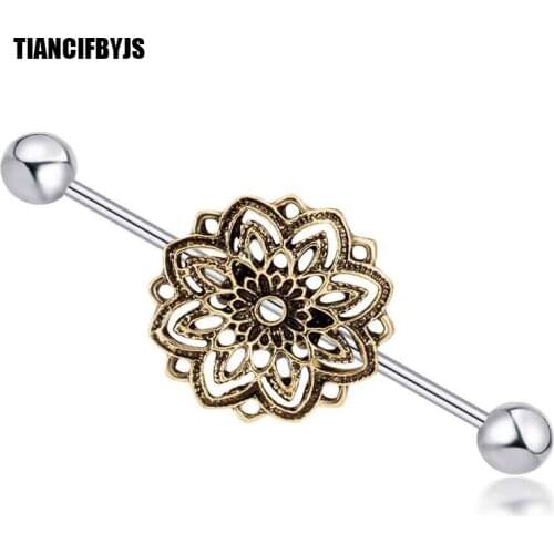 TIANCIFBYJS Flower Stainless Steel Industrial Piercing Earrings Ear Bar Cartilage Plug Tragus Helix Piercings Body Jewelry 20pcs